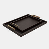 Wood faux leather tray, brown